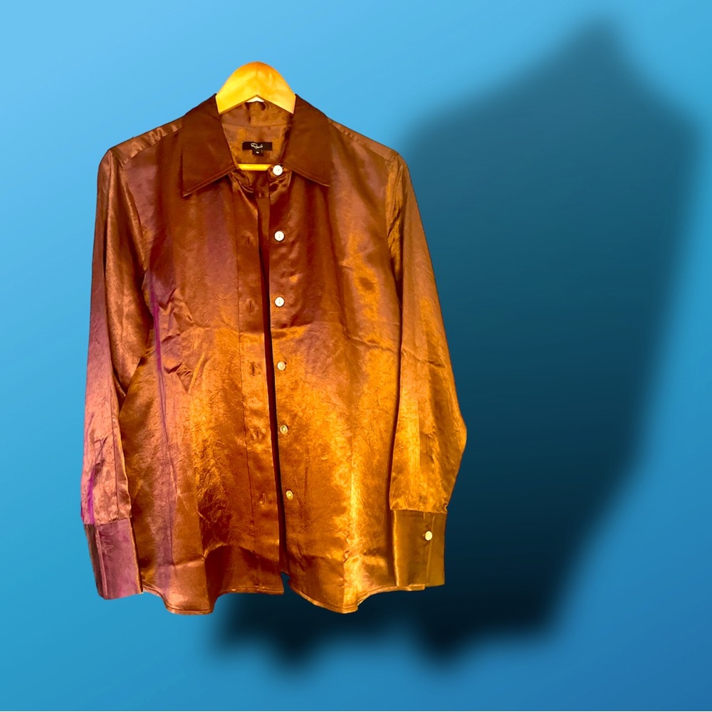 Rails 2023 NWOT brown acetate button down UNISEX long sleeve shirt